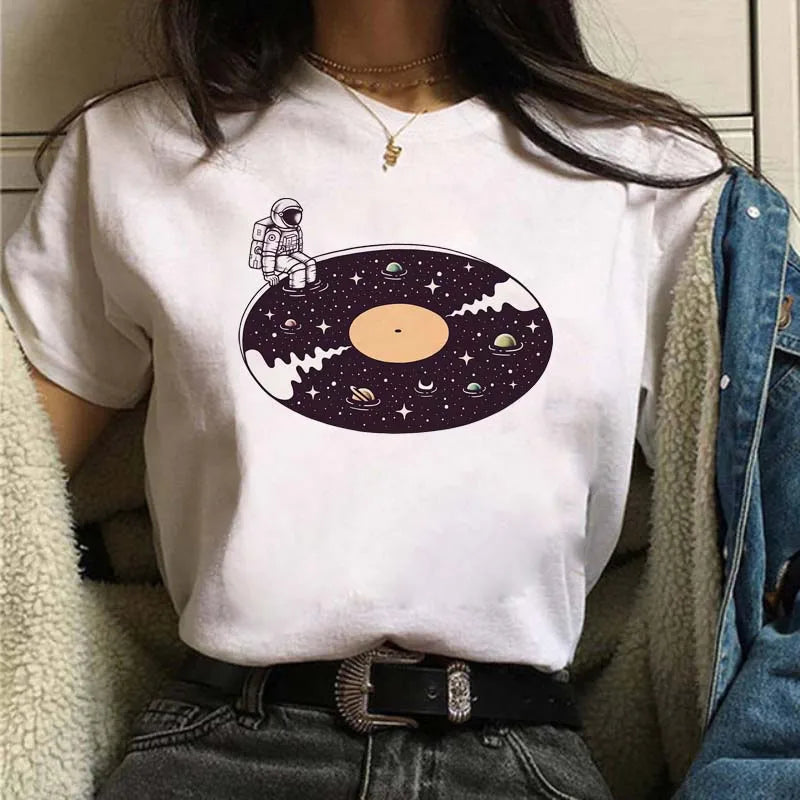 Intergalactic Juggler Round Neck Short Sleeved Graphic Tee Shirt