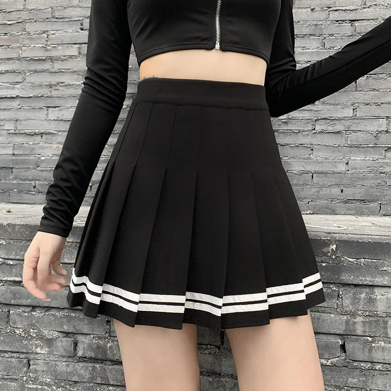 Vintage Korean Style Patchwork Skirt – Harajuku JK Black Pleated Mini Skirt, Gothic Streetwear High Waist Women’s Punk Skirt