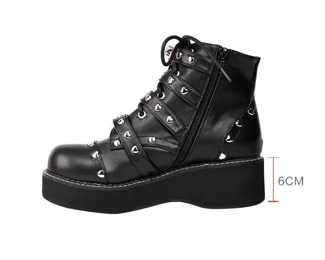 Angelic imprint handmade Women fashion motorcycle punk boots lady short Boots woman mid trifle heels pumps shoes lace up 33-47