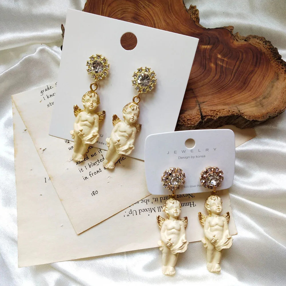 Creative Gothic Cupid Angel Earrings - Vintage Baby-Shaped Drop Earrings with Crystal Jewelry | Gifts for Women