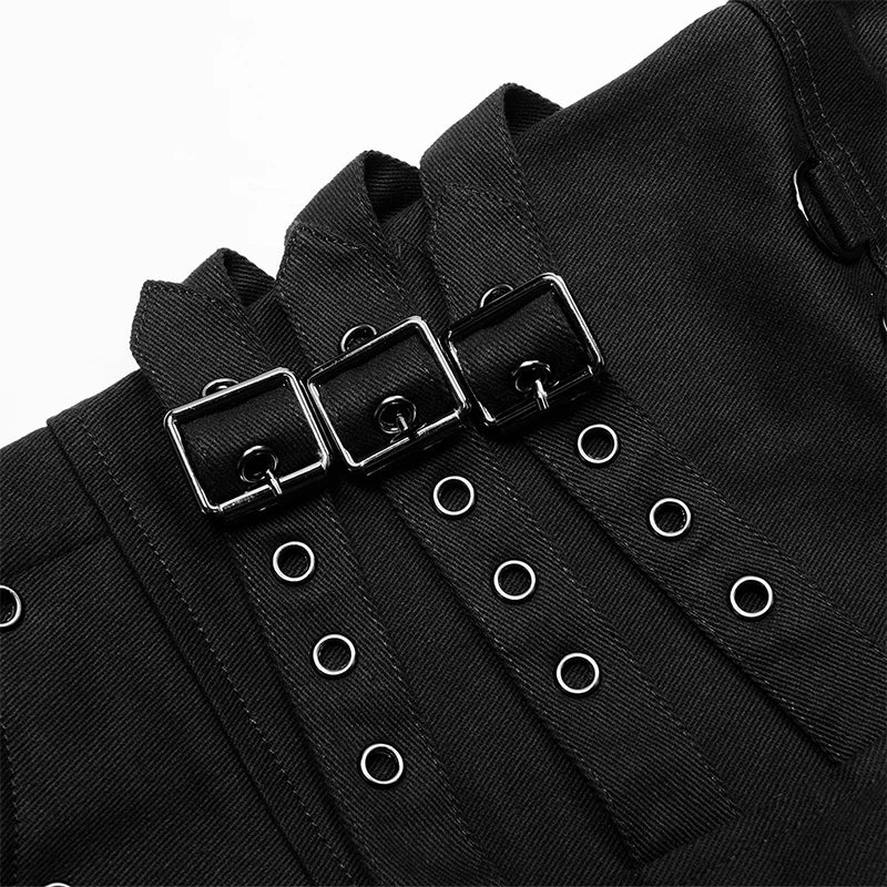 PUNK RAVE Men's Punk Coarse Twill Woven Straight Long Pants Gothic Daily Handsome cool Men Pencil Trousers Streetwear