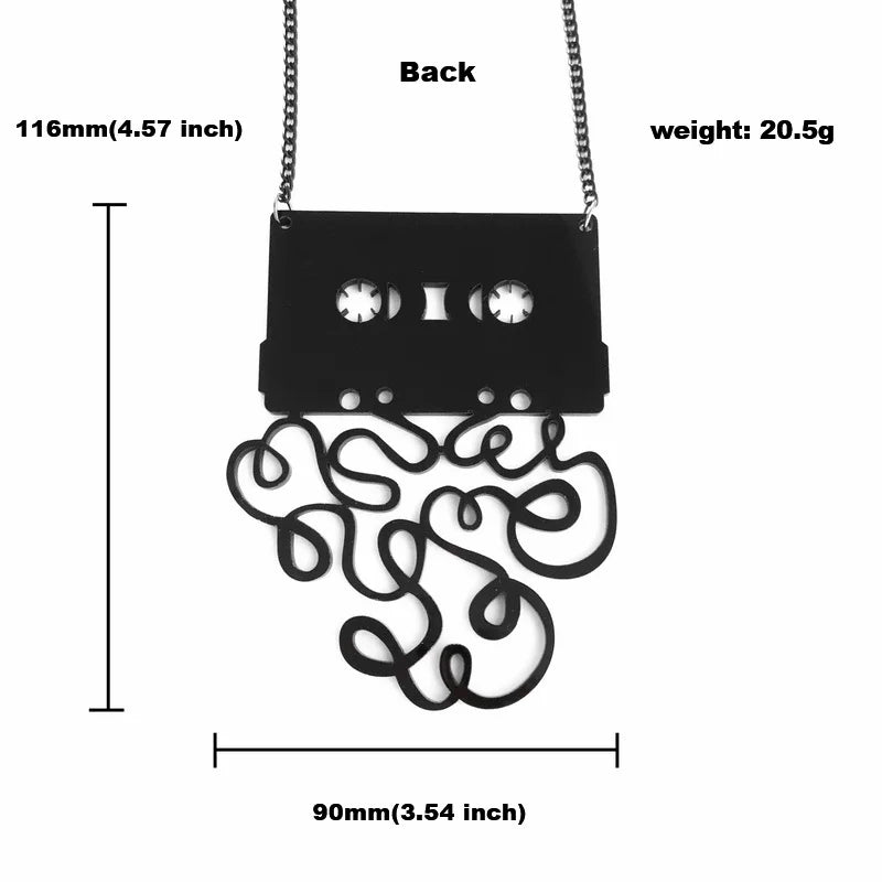 Black Cassette Shaped Large Pendant Necklace