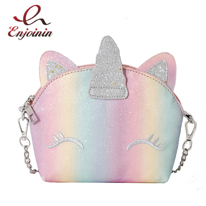 Sequins Gradient Color Cute Shoulder Bag for Women Unicorn Shape Purses Clutch Young Girls Fashion Handbags Pu Leather 2021