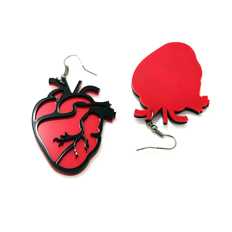 KUGUYS Hot Pink Red Heart Drop Earrings | Cute Black Blood Vessel Jewelry for Women and Girls