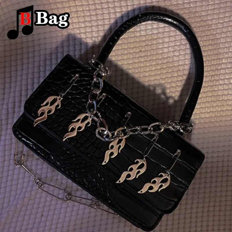 Harajuku Gothic Metal Punk Shoulder Bag: Edgy Spice Girls Inspired Crossbody with Dark Rabbit and Spider Accents