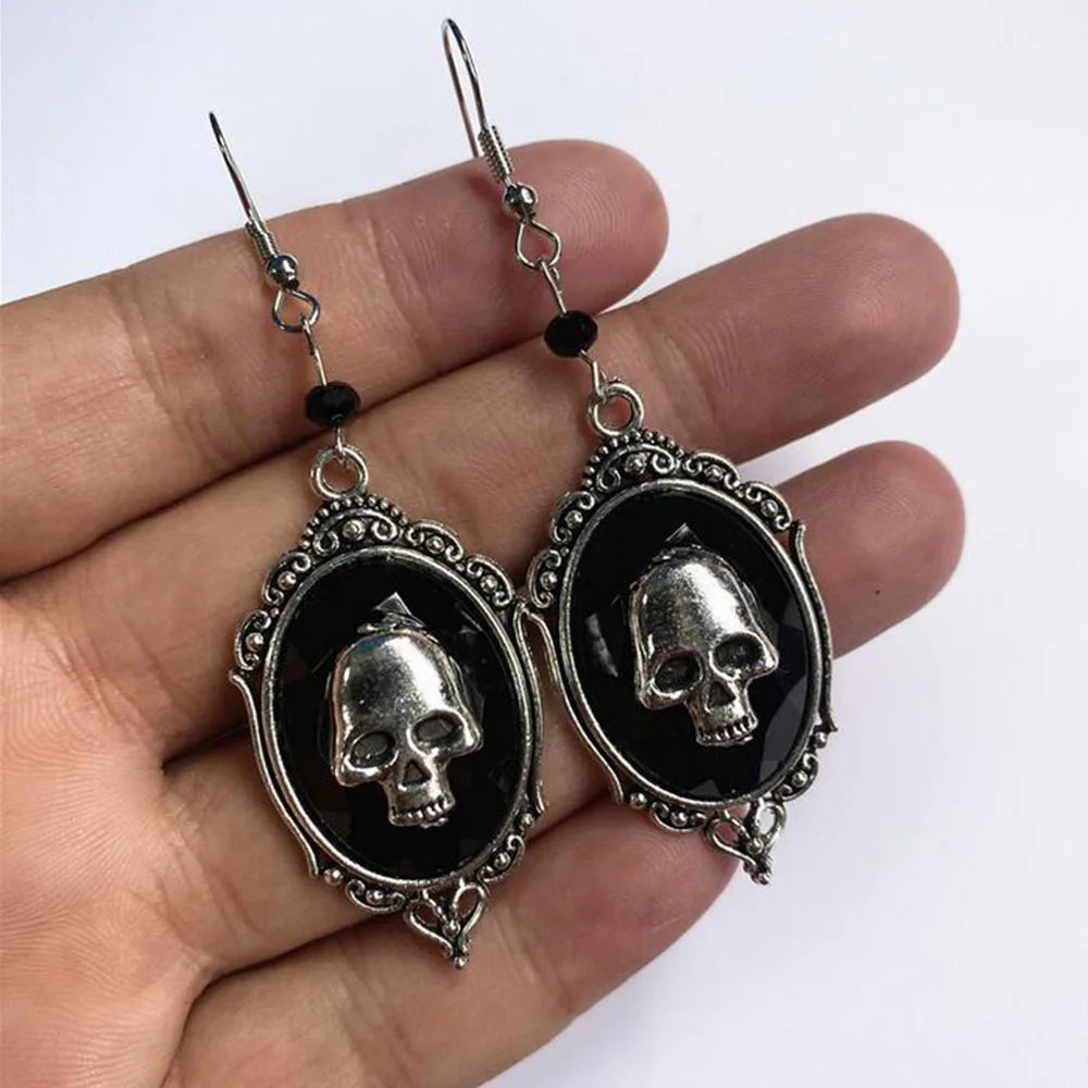 Vintage Women's Skull Dangle Punk Earrings Goth Hanging Drop Pendant Retro Earrings Jewelry Accessories Gift