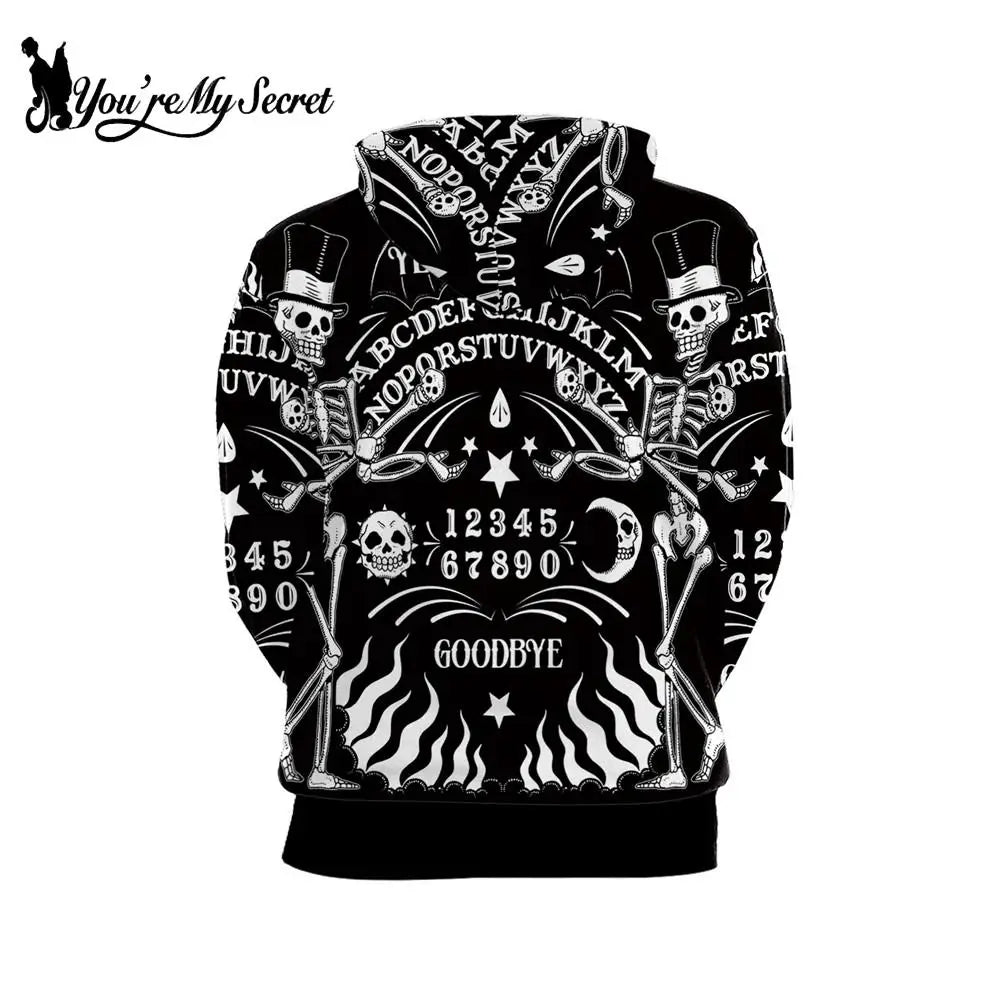 [You're My Secret] Ouija Board  Hoodies Women Gothic Witchy Sweatshirt Horror Black Hooded Skeleton Printed Warm Hoody XXL Size