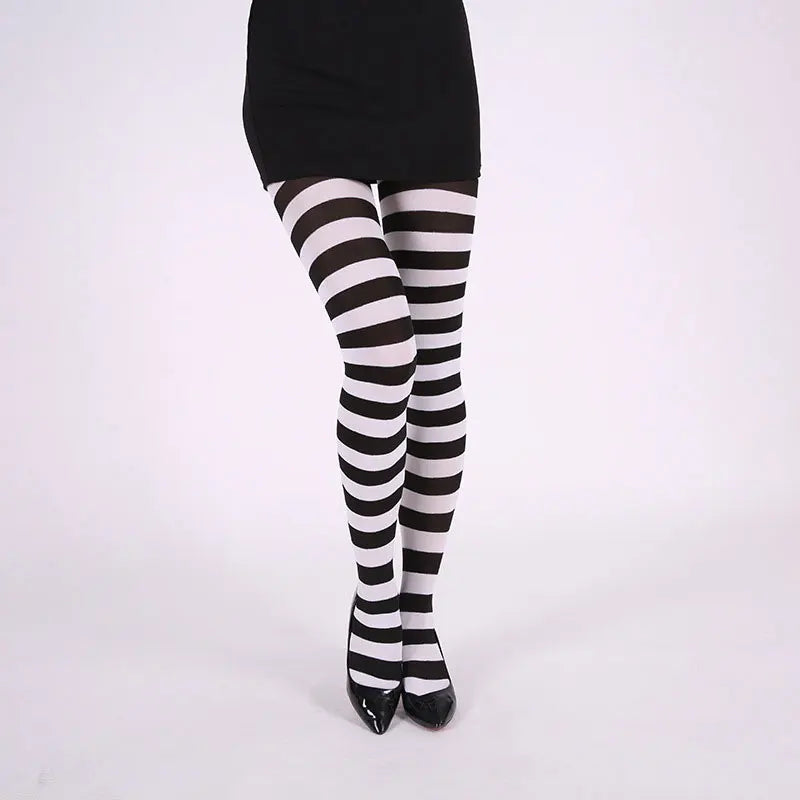 Black White Blue Red Long Stripe Leggings Cartoon Tights Women Girl Cosplay Halloween Christmas Gift Tight Pants