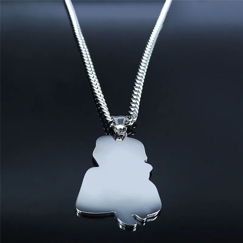 Dark Tattoo Princess Necklace – Black Stainless Steel Pendant Jewelry for Women & Men