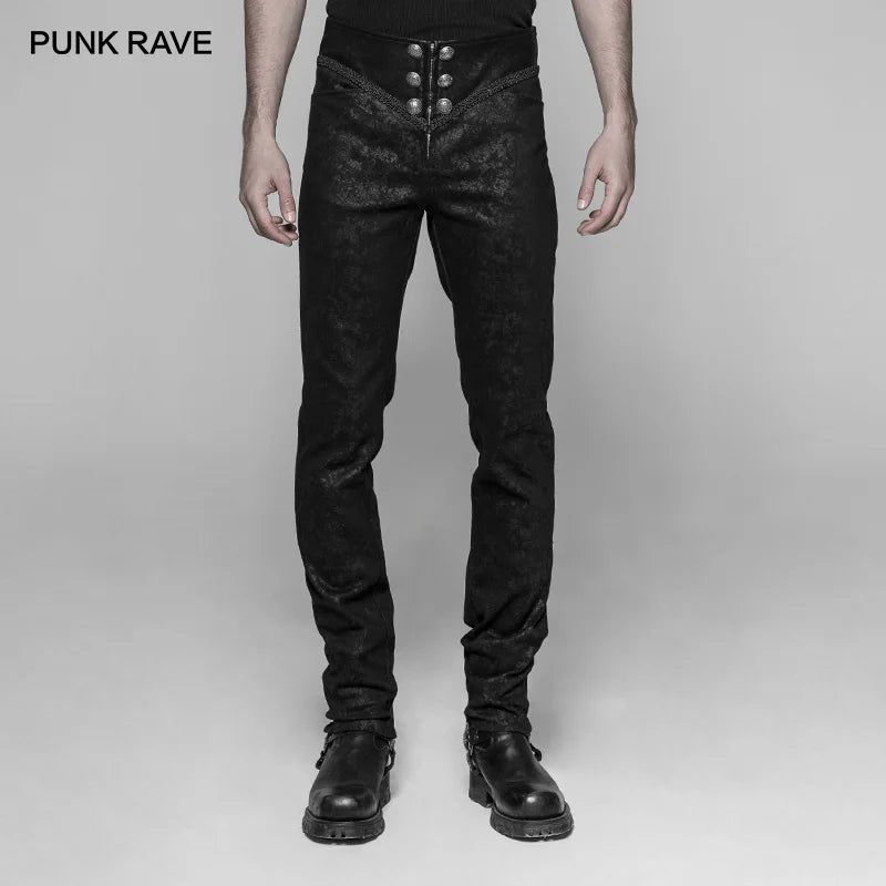 PUNK RAVE Men's Gothic Micro-elastic Embossing Black Trousers Party Cosplay Club Halloween Handsome Men Pants Streetwear