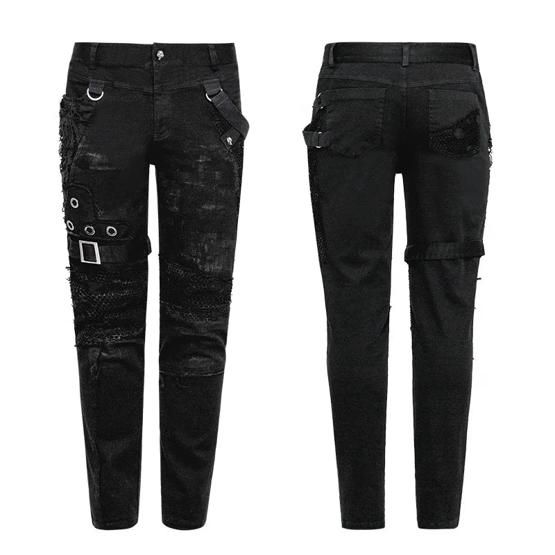 PUNK RAVE Men's Punk Personality Slim-Fitting Vintage Trousers Rock Fashion Casual Ghost Head Rivet Men Denim Pants