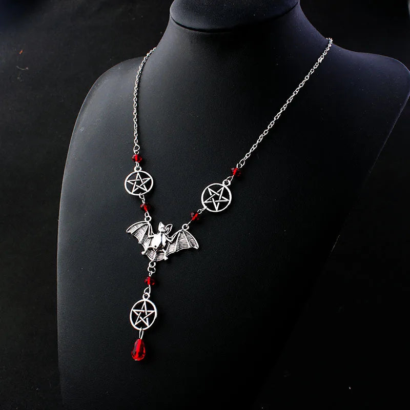 Gothic Evil Bat Necklace for Women - Featuring a Magic Pentagram Water Drop Pendant, Wizard Long Necklace, Perfect for Gothic Jewelry Accessories