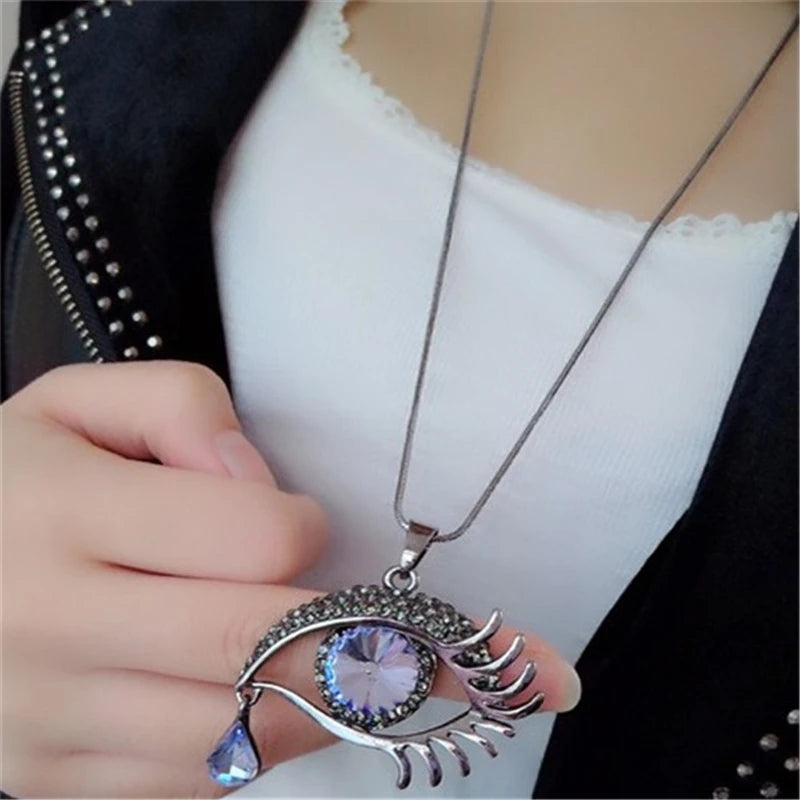 Exaggerated Magic Eye Crystal Tears Sweater Chain - Long Necklace & Pendant for Women