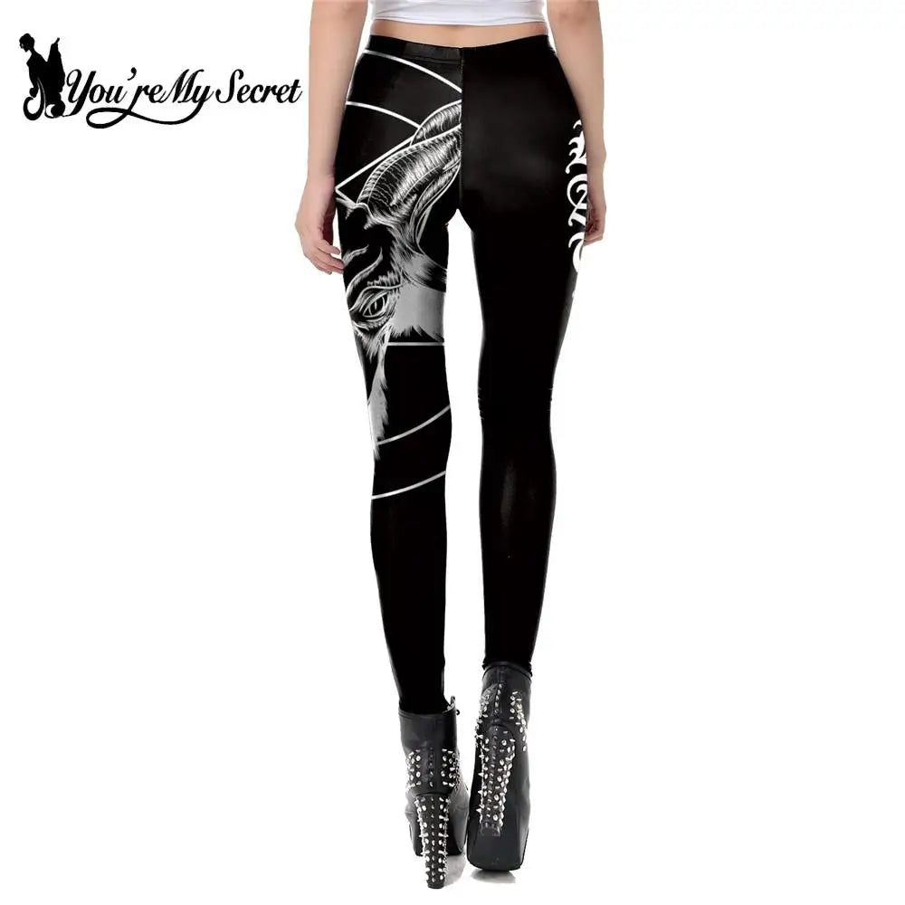 [You're My Secret] 2022 Fashion Women Legging Gothic Ouija Leggings Satan Goat Head Workout Pants Mid Waist Black Slim Legings