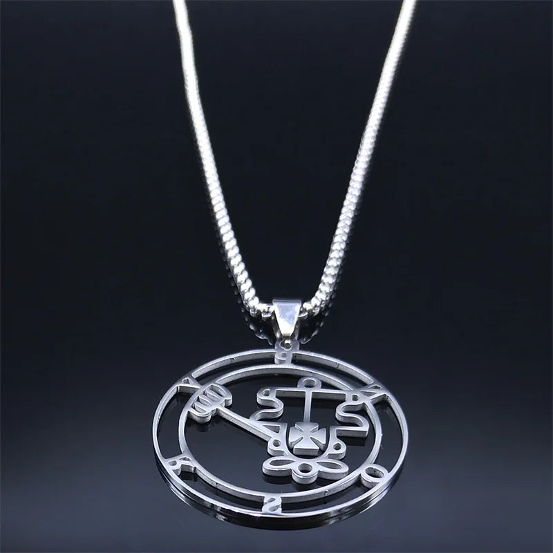 Paimon Sceal Sigil of Purson Seal Satan Stainless Steel Chain Necklaces Baphomet Silver Color