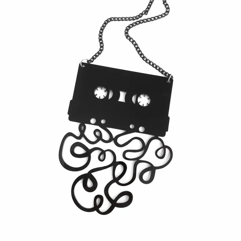 Black Cassette Shaped Large Pendant Necklace