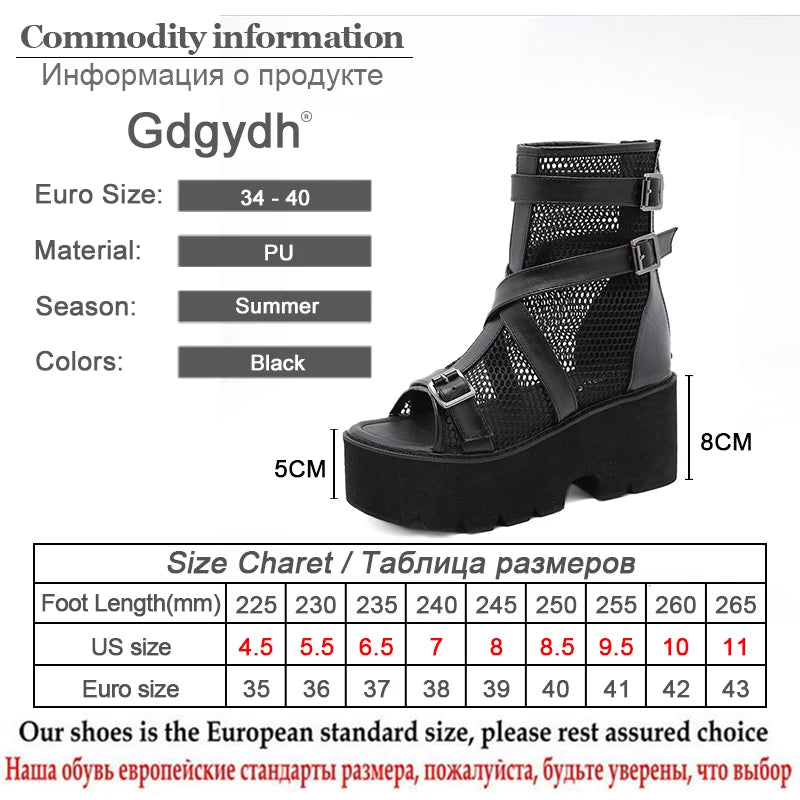 Gdgydh Open Toe Platform Heel Women Boots Summer Shoes 2022 New Black Chunky Heel Boots Women Autumn Breathable High Quality