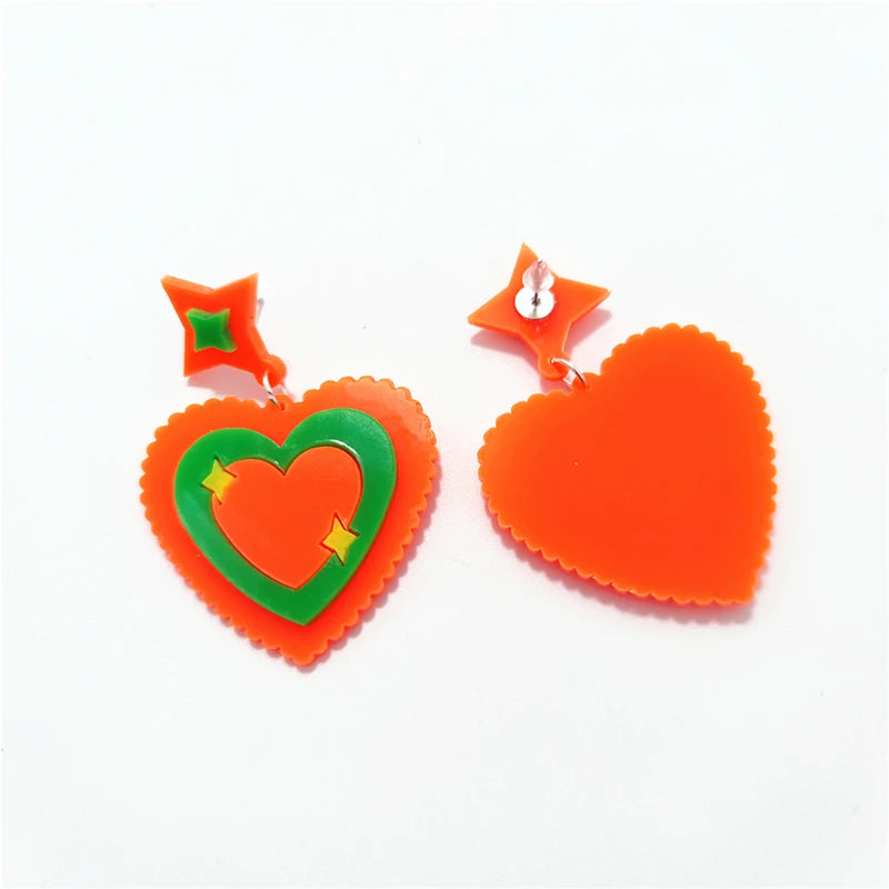 KUGUYS Orange Blue Heart Star Drop Earrings | Cute Romantic Acrylic Jewelry Accessories for Women