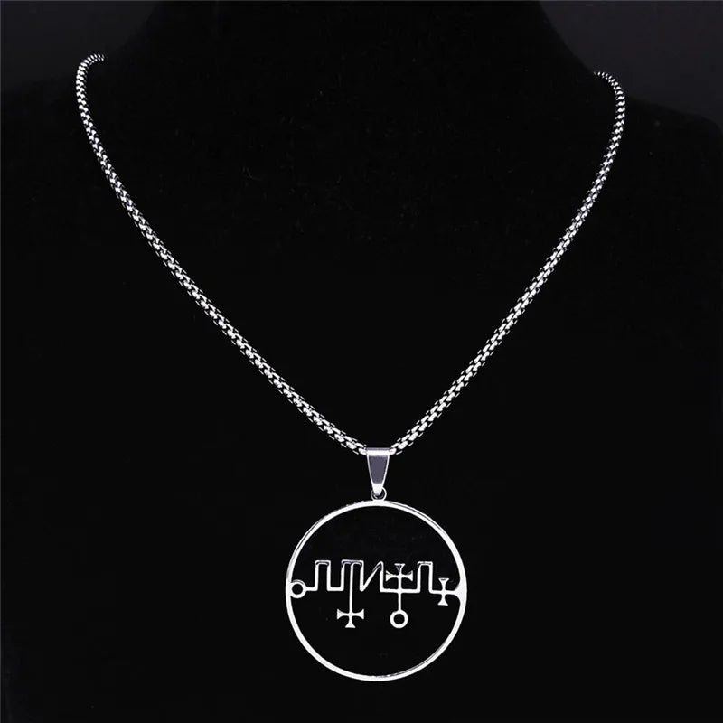 Dagon Sigil Stainless Steel Pendant Necklace - Silver Color Symbol Logo Sign Chain Necklace