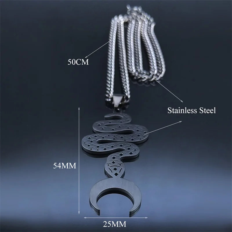 2024 Witchcraft Goth Moon Stainless Steel Snake Choker Necklace - Black Color Jewelry for Women/Men (N8547S03)