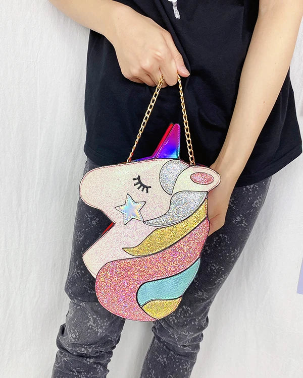 Cute Unicorn Shoulder Bag Fashion Small Chain Crossbody Bag Laser Women Purses and Handbags Cartoon Design Clutch Kawaii Pouch