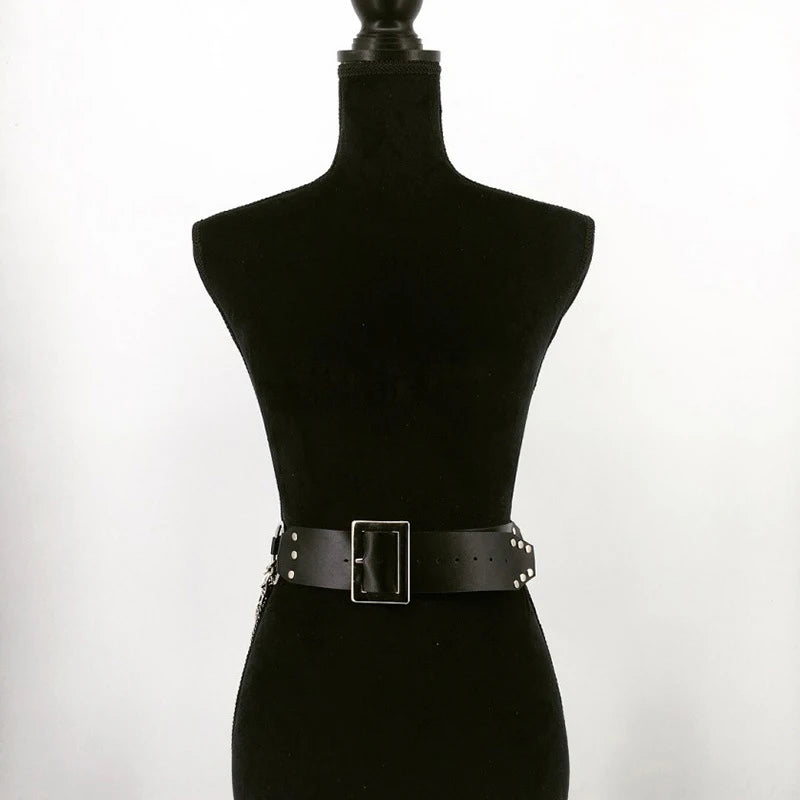 Goth Punk Corset Belt Adjustable Women Waist Metal Chain Skirt Leather Belts Harness Nightclub Hiphop Rock Sexy Dress Waistband