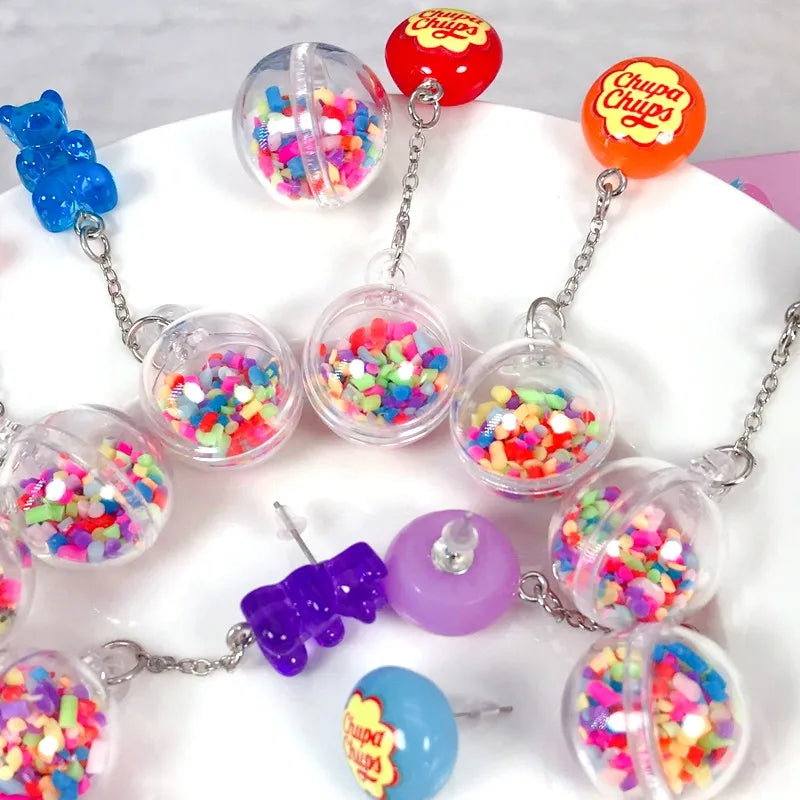 1Pair Stud Earring Multicolours Gummy Bear  Resin Candy Charms With Ball  Fashion Jewelry Gift