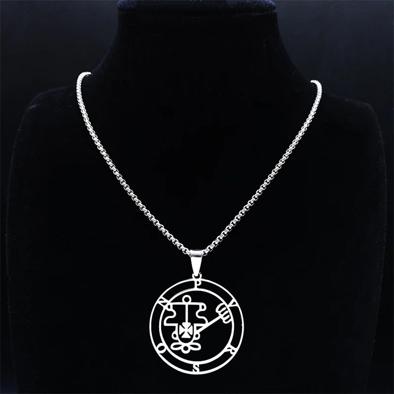 Paimon Sceal Sigil of Purson Seal Satan Stainless Steel Chain Necklaces Baphomet Silver Color