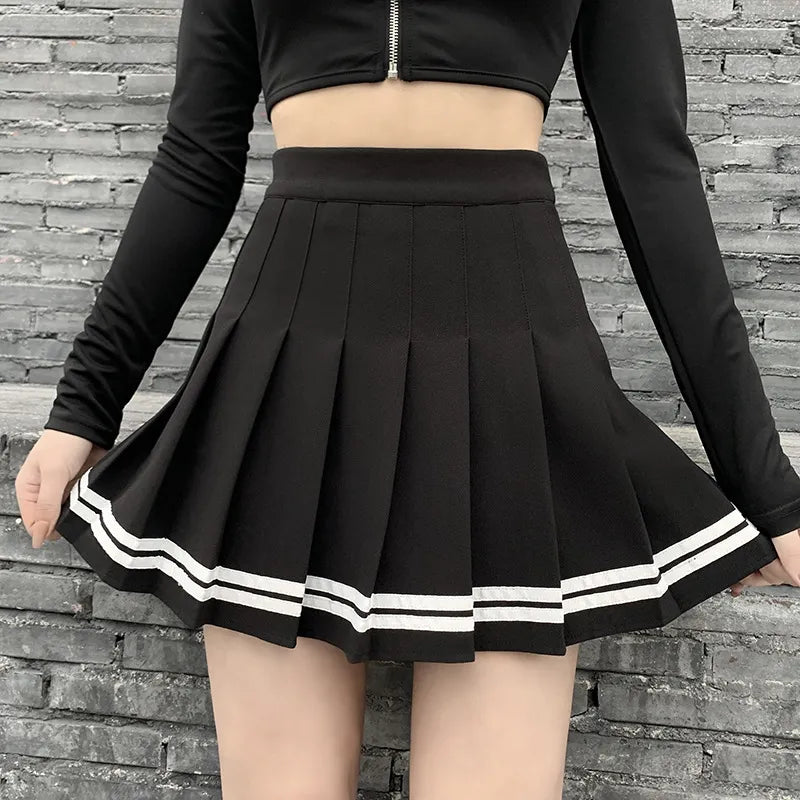 Vintage Korean Style Patchwork Skirt – Harajuku JK Black Pleated Mini Skirt, Gothic Streetwear High Waist Women’s Punk Skirt