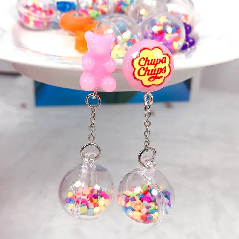 1Pair Stud Earring Multicolours Gummy Bear  Resin Candy Charms With Ball  Fashion Jewelry Gift