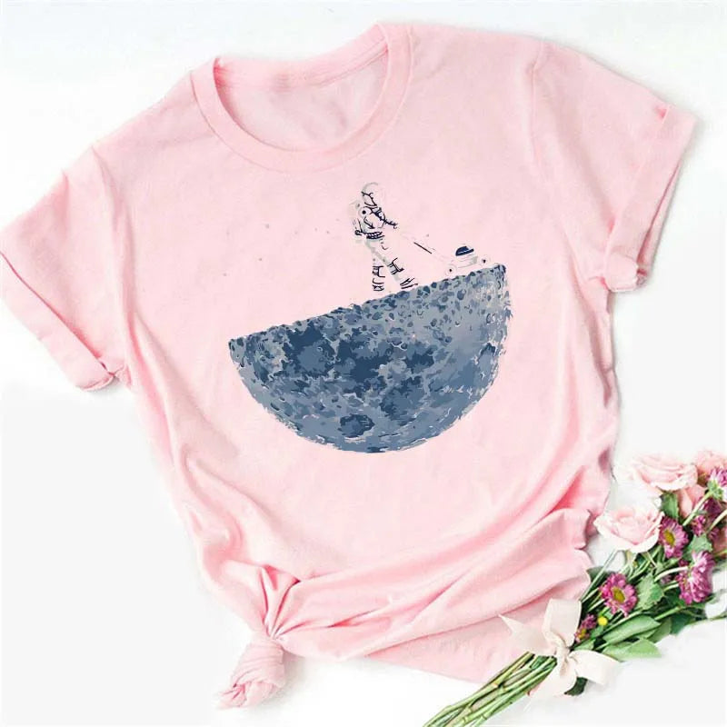 Intergalactic Juggler Round Neck Short Sleeved Graphic Tee Shirt