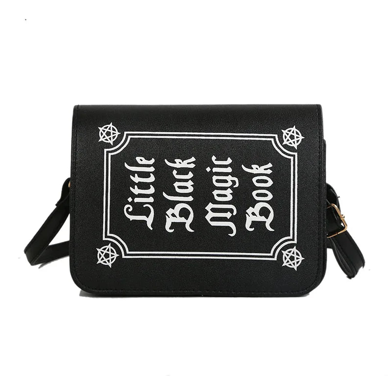 JIEROTYX Letter Print Shoulder Bag Rock Designer Purse Female Small Crossbody Bag PU Leather Mini Ladies Punk Bag Crossbody Bag