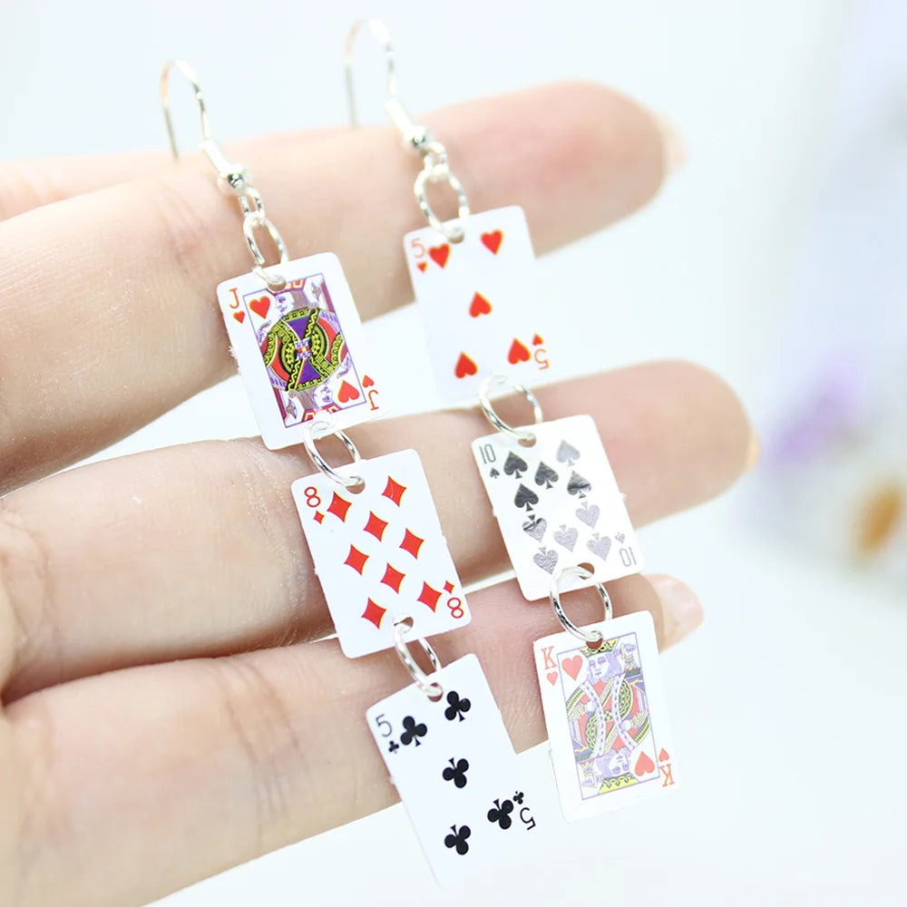 Yamily 1pair/Women Funny Poker Cards Drop Creative Simulation Dangle Earrings For Jewelry Gifts