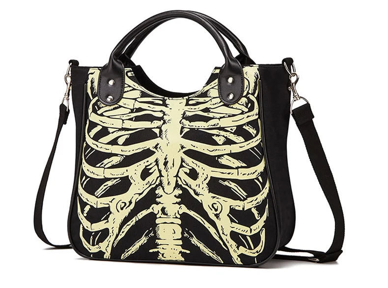 Reflective Punk Fashion: Luminous Gothic Skulls Tote Bag for Women, Rock Designer Casual Totes with a Hint of Darkness