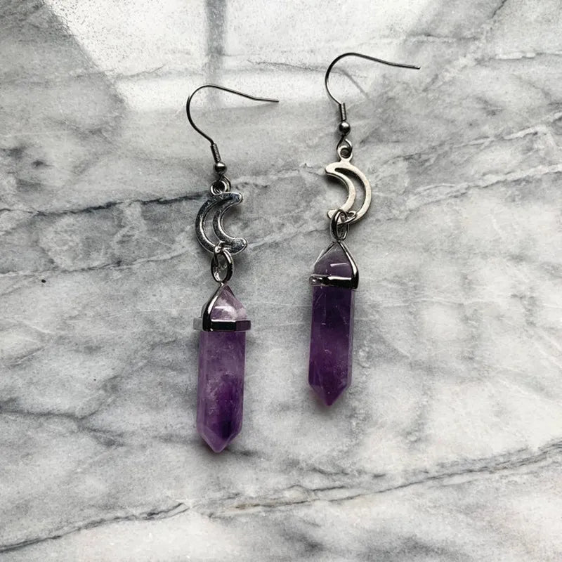 Purple Stone Moon Earrings: Fashionable Goth Witch Jewelry for Women, a Delicate and Beautiful Crescent Design, Perfect as a Gift or Statement Piece