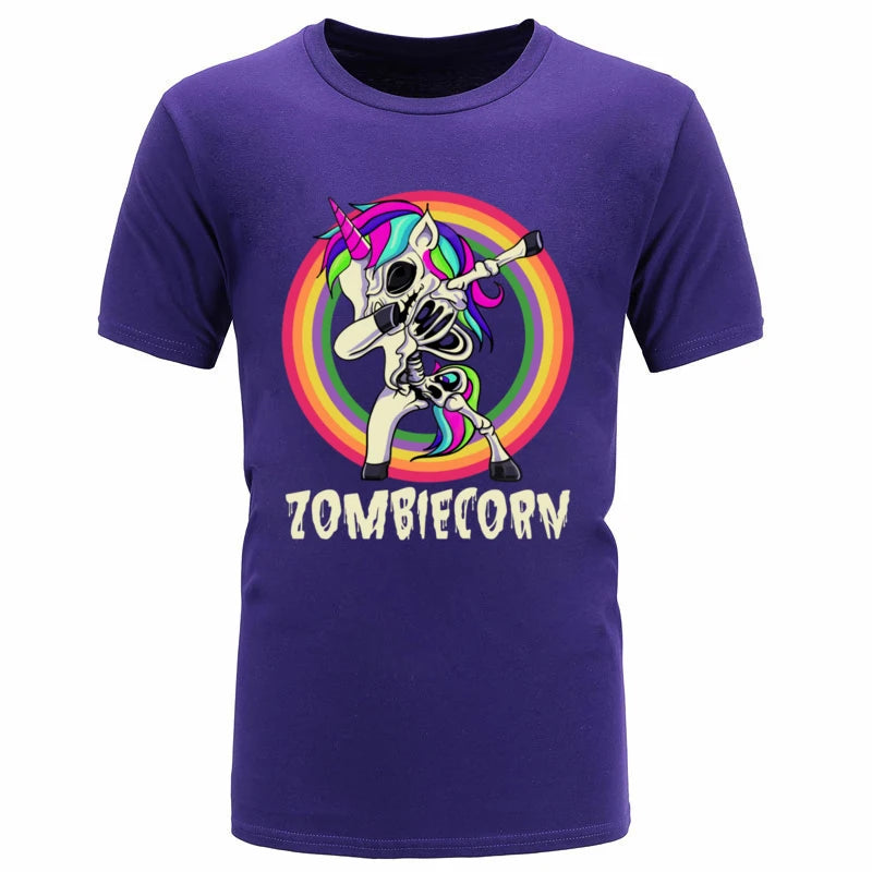 Zombiecorn Dabbing Zombie Unicorn Halloween T-Shirt - Funny Rainbow Pony Skeleton Rocker Graphic Tee for Men And Women