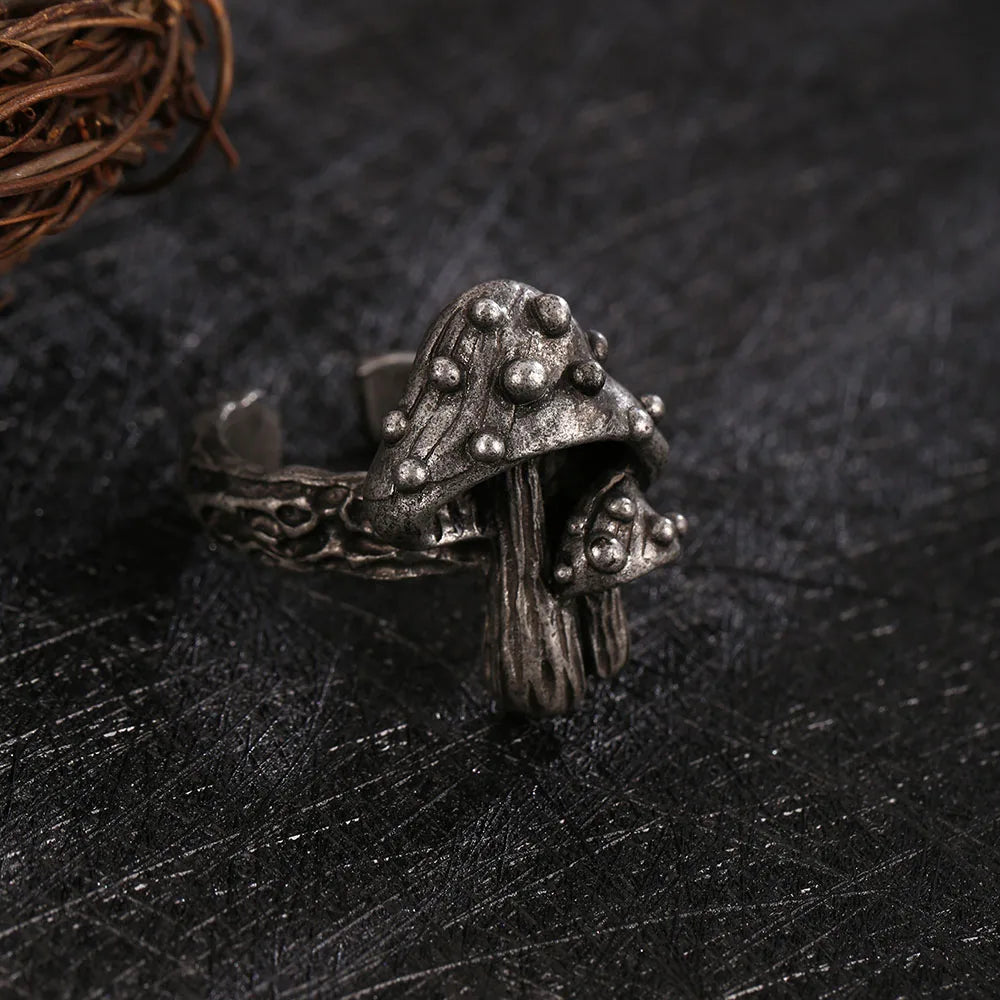 Vintage Dark Mushroom Adjustable Ring for Women - Gothic Punk Men’s Rings