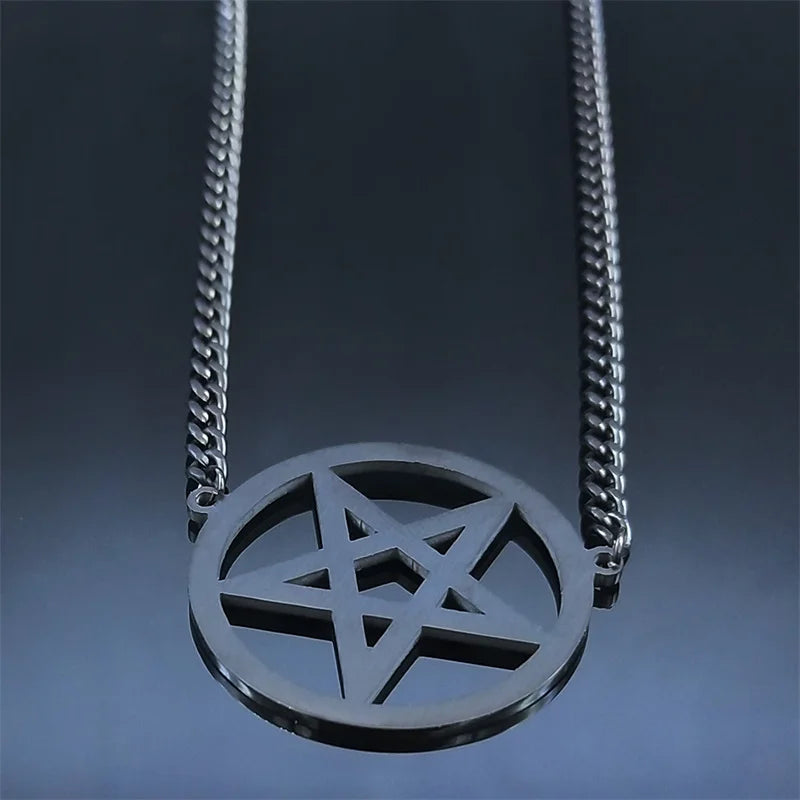 Inverted Pentagram Stainless Steel Choker Necklace - Black Women’s Chain Jewelry