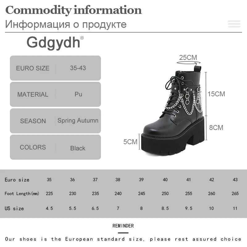 Goth Combat Boots - Women's Sexy Chain Platform Jungle Boots with Chunky Heel, Comfortable Fit | Great for Halloween Cosplay