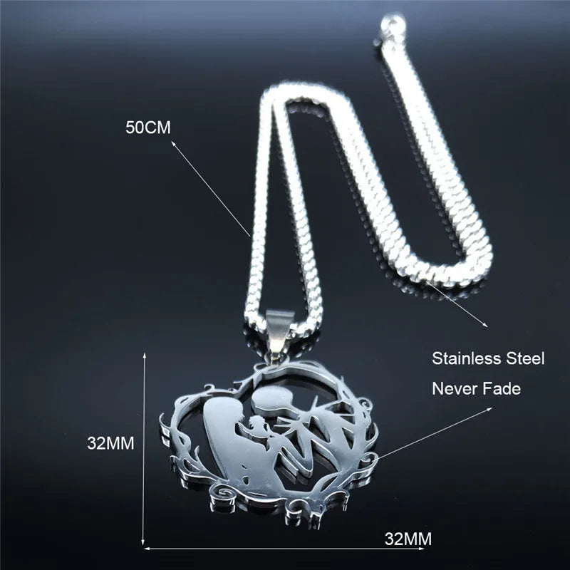 Gothic Stainless Steel Love Necklace for Couples - Silver Color Jewelry for Women and Men