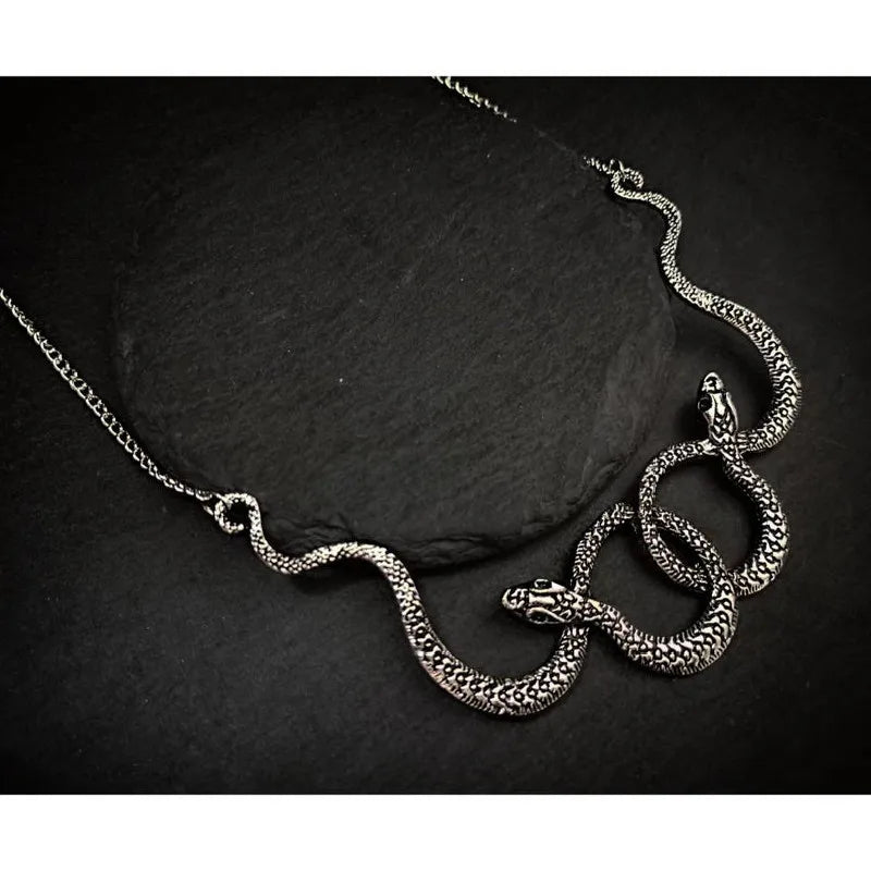 Goth Entwined Snakes Water Drop Crystal Necklace - A statement piece of Gothic Punk Jewelry, perfect for adding a touch of charm to any outfit, whether for parties or as a fashion gift.