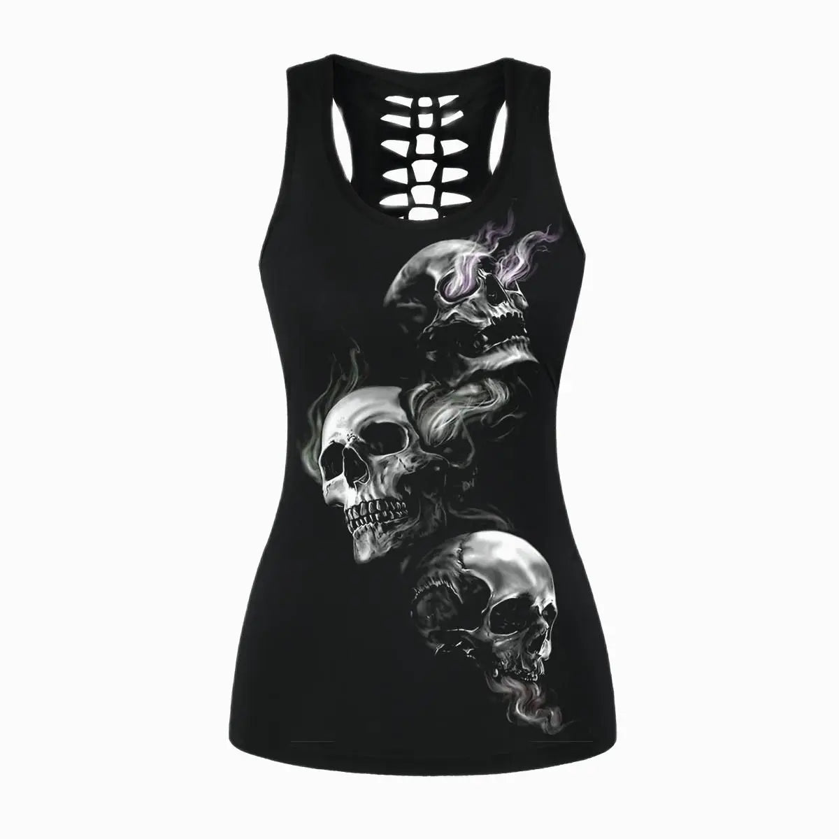 [You're My Secret] Summer Hollow Top Women Skull Vest  Gothic Hollow Out Tank Top Punk Female Vest Sexy Elastic Clothing