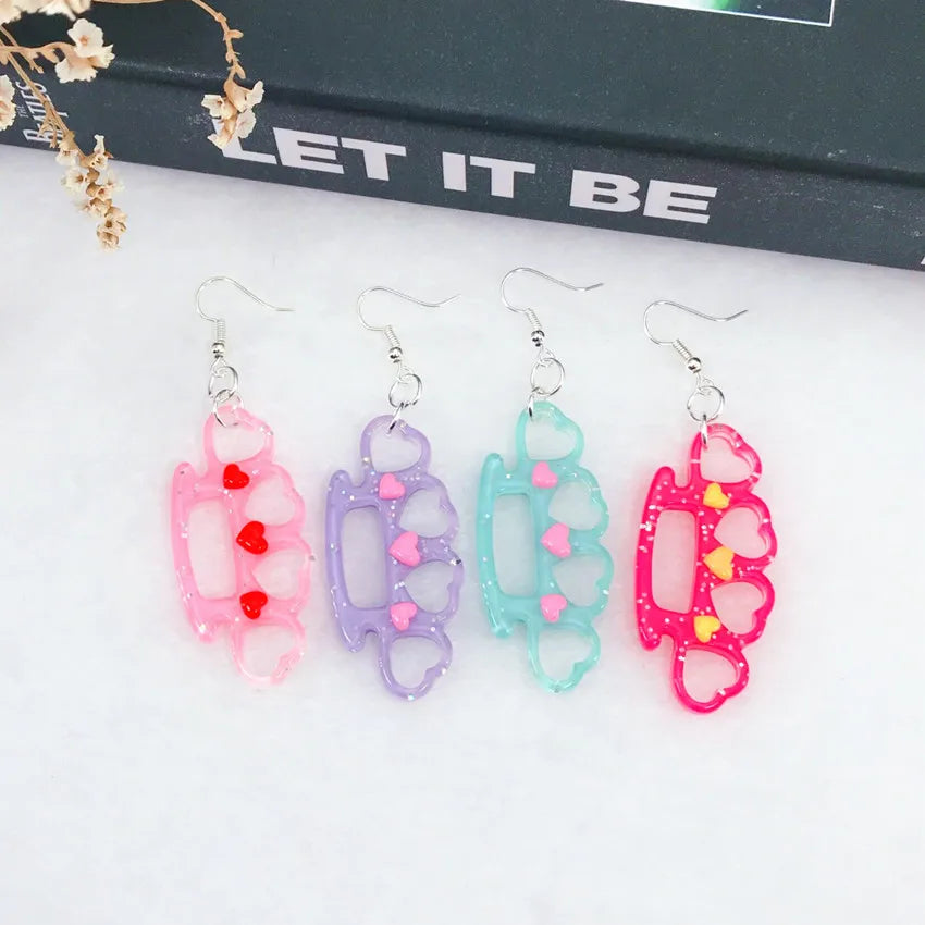 Kawaii Flatback Resin Knuckle Drop Earrings - Multicolor Resin Jewelry for Girls and Women