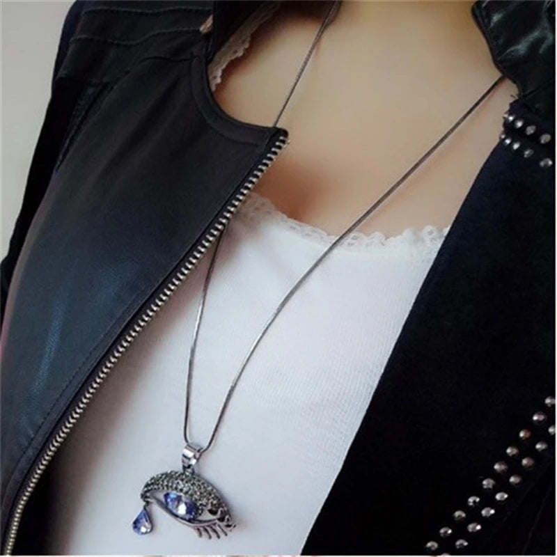 Exaggerated Magic Eye Crystal Tears Sweater Chain - Long Necklace & Pendant for Women