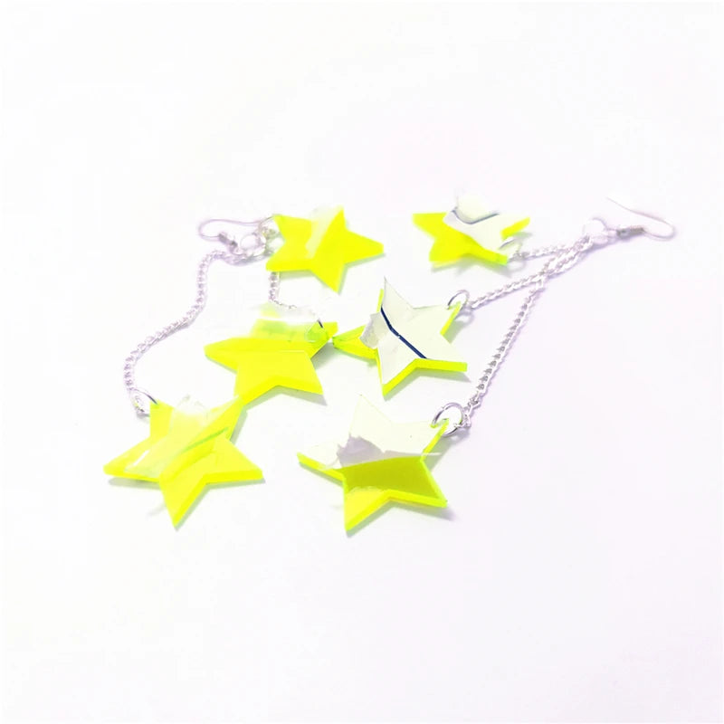 Long Tassel Dangle Earrings 11cm/4.33'' - Drop Star Neon Clear Green Acrylic, Cute Sweet Fashion Jewelry for Women