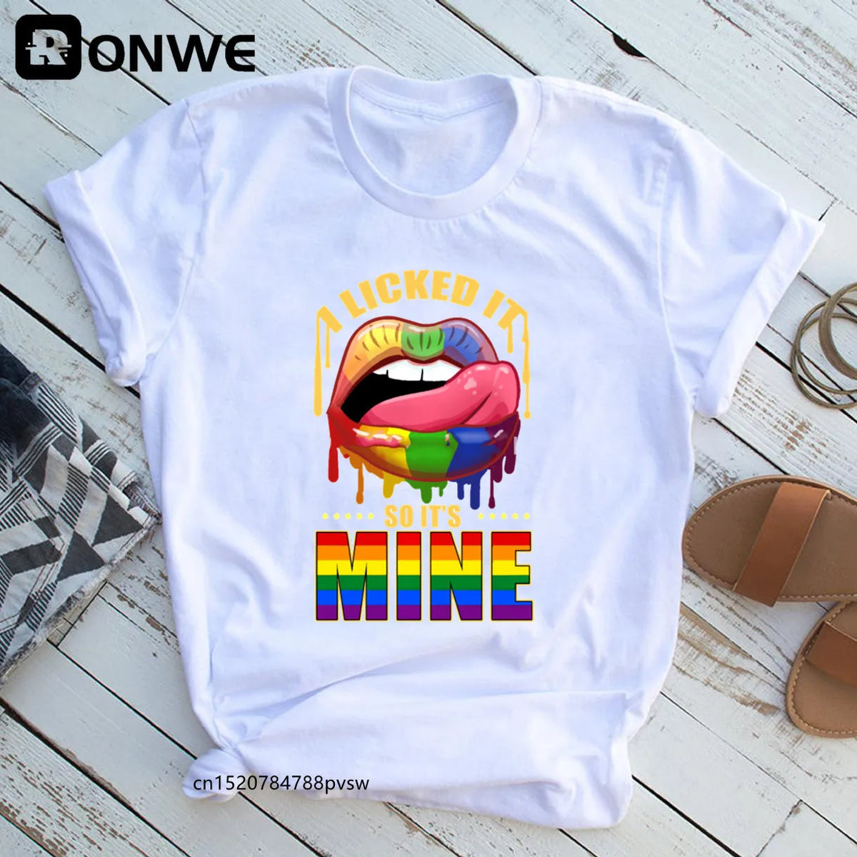 I Licked It So It's Mine LGBTQ+ Pride Round Neck Graphic Print Tee Shirt