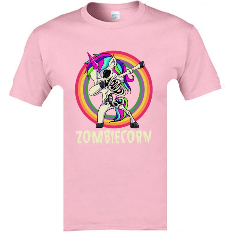 Zombiecorn Dabbing Zombie Unicorn Halloween T-Shirt - Funny Rainbow Pony Skeleton Rocker Graphic Tee for Men And Women