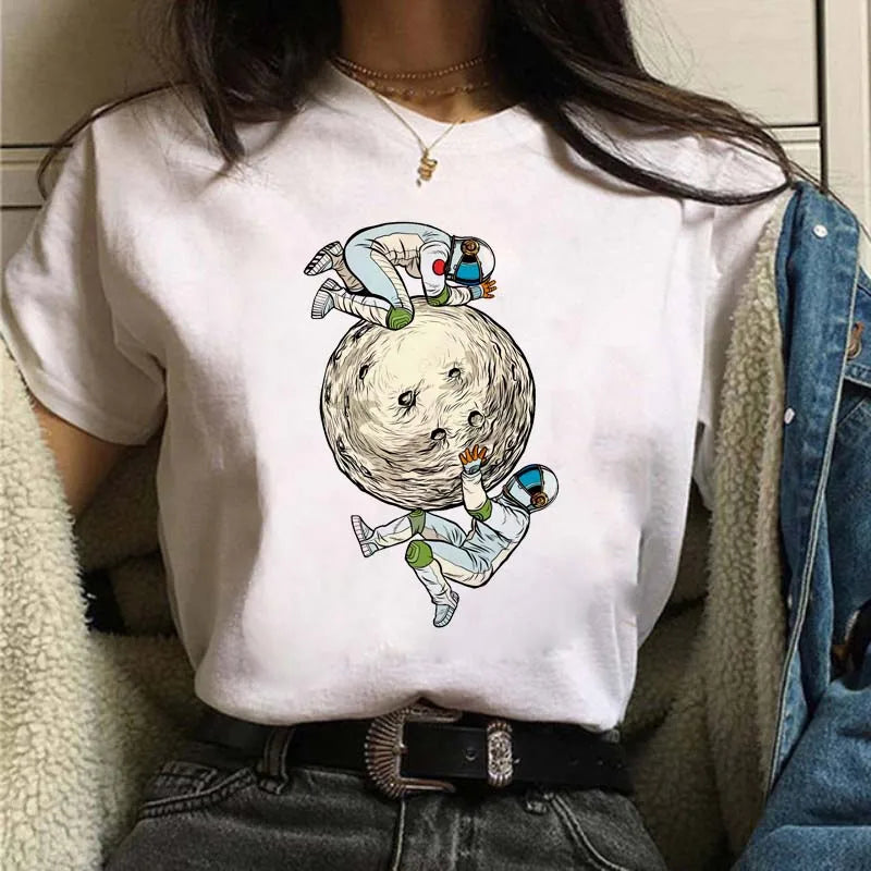 Intergalactic Juggler Round Neck Short Sleeved Graphic Tee Shirt