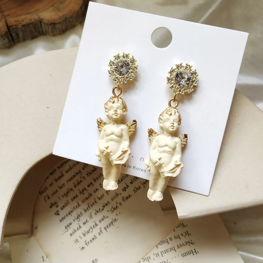 Creative Gothic Cupid Angel Earrings - Vintage Baby-Shaped Drop Earrings with Crystal Jewelry | Gifts for Women