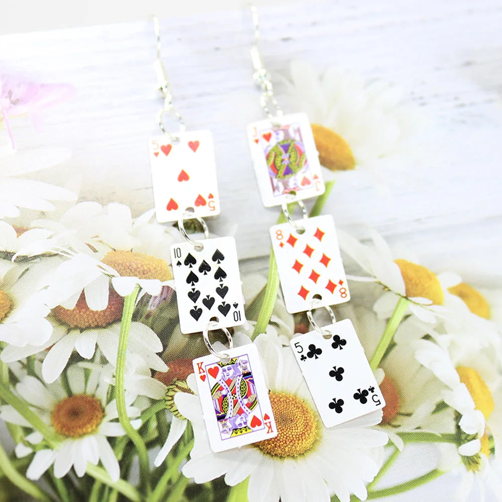 Yamily 1pair/Women Funny Poker Cards Drop Creative Simulation Dangle Earrings For Jewelry Gifts